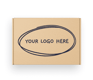 Mock-up of a box with hand-drawn and encircled text, "Your logo here"